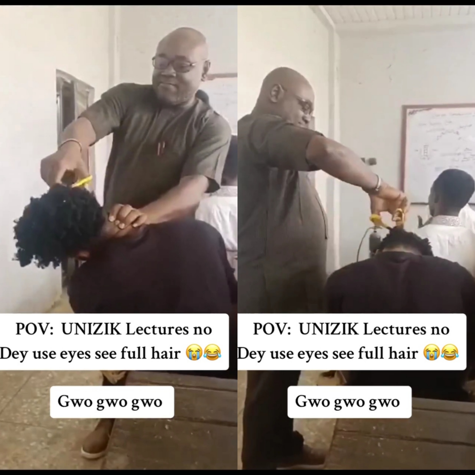 Lecturer trims student’s entire hair during class (video)