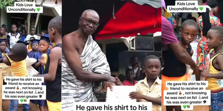 Young boy goes viral after gifting his shirt to a friend for an award, unaware that he is next in line