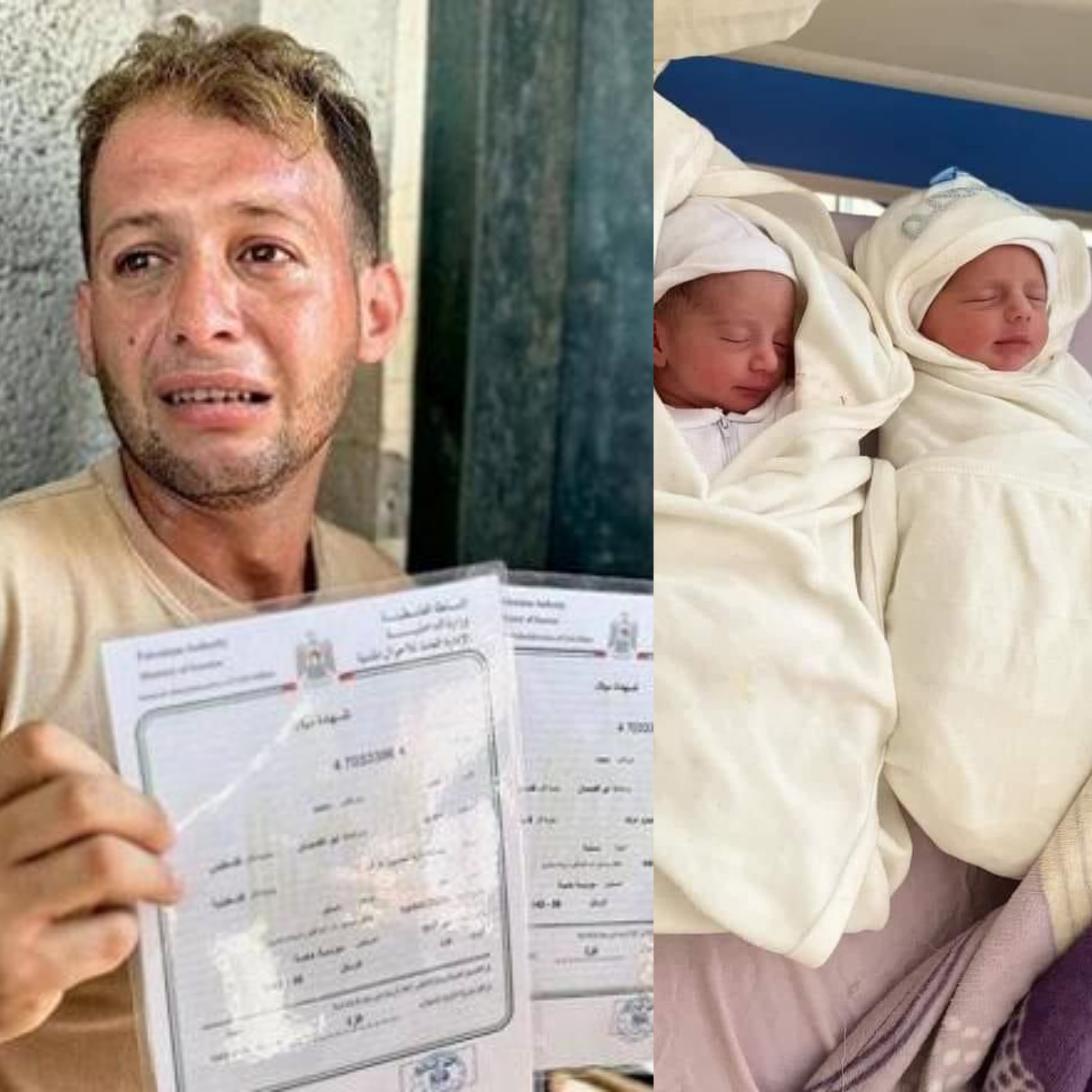 Man inconsolable as his newborn twin babies and wife are k!lled in Israeli airstrikes in Gaza hospital while he went to get their birth certificate