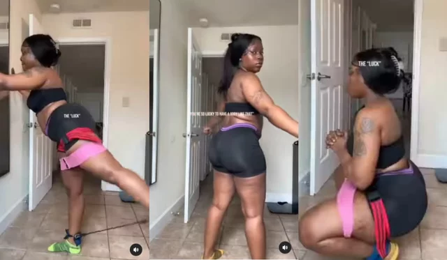 A young woman shows off her Big nyash gym skills in a trending (video)