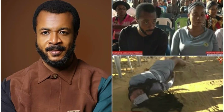 Why is she dragging a cloth down? Video Of Ebuka Obi conducting Deliverance on lady Sparks Reactions