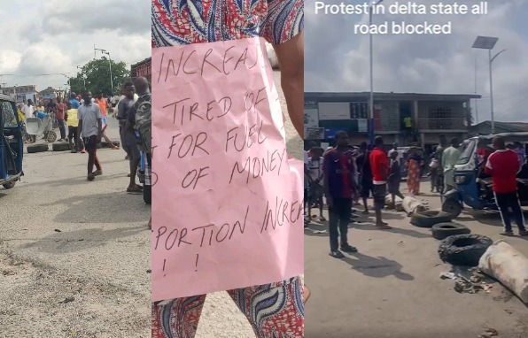 EXCLUSIVE: Commercial tricycles and angry residents in Warri stage protest over New fuel price hike (video)